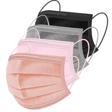 Imagem de ZIYE 100 Unidades De Máscaras Faciais Descartáveis Multicoloridas, Máscara Multicolorida Não Tecida Respirável, Cobertura Facial Para A Boca, 3 Camadas Com Clipe De Nariz, Elástico Para Orelha, 4 Core