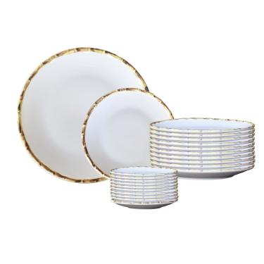 Imagem de Jogo De Pratos 10 Rasos E 10 Sobremesa De Cerâmica Borda Bambu Scalla 1ª Linha