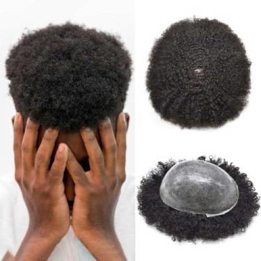 Imagem de Generic Unidade De Cabelo Man Weave Para Homens Negros - Peruca Afro-Americana Toupee (8'' X 10'', Preto Azeviche Nº 1 Onda 10 Mm)