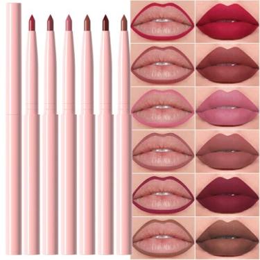 Imagem de HHLTOH Conjunto De 6 Lápis Delineadores Labiais Retráteis, Vermelho Rubi, Rosa Nude, Ameixa, Roxo, Marrom Fosco, Brilho Labial Veludo Pigmentado, À Prova D'Água E Antiaderente Longa Duração, Que Não