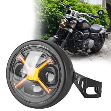 Imagem de Riasdy Farol De Led Para Motocicleta 5 3/4 5,75" Com Carcaça E Suporte Âmbar Drl Motocicletas Kawasaki Shadow Suzuki, Motos Métricas Cruiser Compatíveis