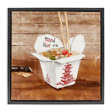 Imagem de Stupell Industries Caixa para viagem de arroz frito preto moldura flutuante arte de parede por Juliet Rose Philips, 45,7 x 45,7 cm