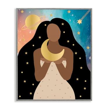 Imagem de Stupell Industries Mulher segurando a lua cinza emoldurado Giclee Art Design por Daniela Santiago, 28 x 35 cm