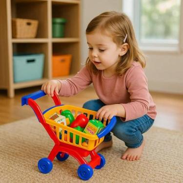 Imagem de Carrinho Supermercado Presente Moto Brinquedo Cesta Veiculo Infantil C