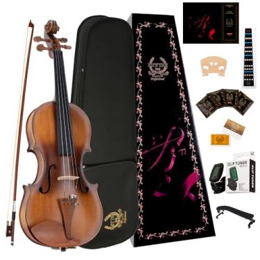Imagem de Rhythm Conjunto de violino para iniciantes, violinos acústicos pacote de kit iniciante para estudantes, violinos iniciantes com estojo rígido, resina, descanso de ombro, arco e cordas extras (fosco