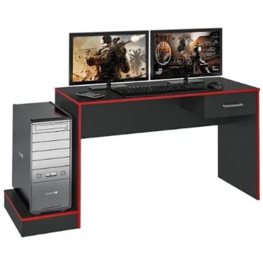 Imagem de Mesa Escrivaninha Gamer 1 Gaveta 160 Cm Preto Vermelho Arly Preto Vermelho