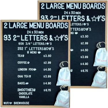 Imagem de Pacote com 2 quadros grandes de feltro preto | Moldura preta clássica de 61 cm x 76 cm com letras, emojis e personagens brancos de 1906 | Placas de sinalização intercambiáveis premium para carta de
