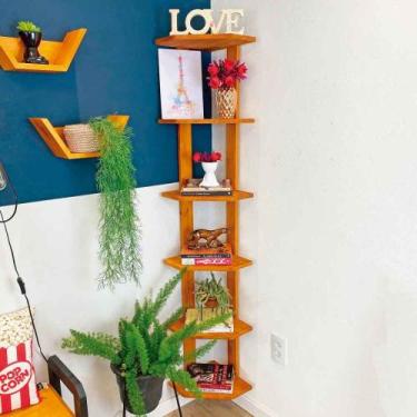 Imagem de Estante de Canto de Madeira Pinus 6 Prateleiras Linea Carvalho - ArtFa