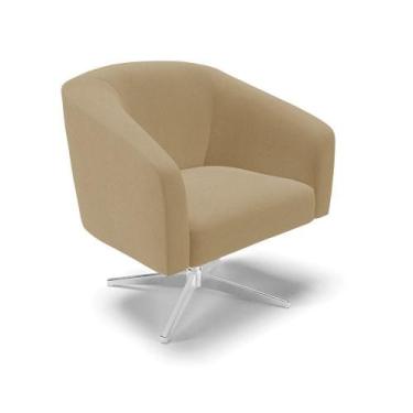 Imagem de Poltrona Giratória Stella Linho Base Cromada - D'rossi Cor A32 Palha -