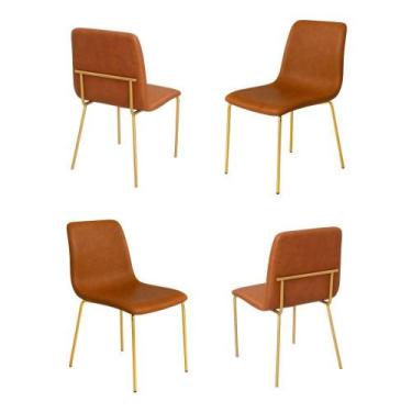 Imagem de Conjunto 4 Cadeiras Malu Couro Caramelo Metal Dourado - C&M Decor