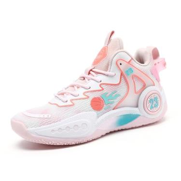 Imagem de Tênis de basquete masculino de cano alto, calçados esportivos de corrida com grafite da moda Equipamento de basquetebol(White Red,34 BR)