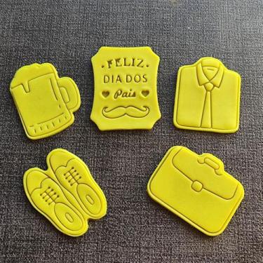 Imagem de Kit 5 Cortador Dia dos Pais 6cm (Maleta, Sapato, Camisa, Chopp, Frase)