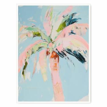 Imagem de Retro Palm Tree Beach Wall Art Rosa e Azul Dormitório Poster Maximalista Decoração de Quarto para Meninas Apartamento Tropical Costa Estética Impressão - 28 x 35 cm Pronto para Pendurar (sem moldura)