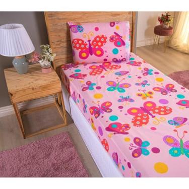 Imagem de Kit Jogo De Lençol Solteiro Com Elástico 2 Peças(Borboletas Coloridas)