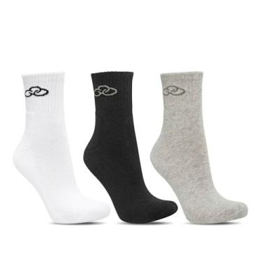 Imagem de Kit 3 Pares de Meia Olympikus Cano Médio Branco/cinza/preto, Branco, C