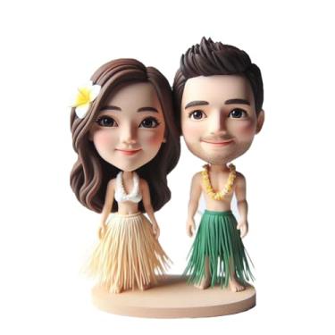 Imagem de Casal de dança havaiana de argila personalizada com tema de saia de grama tropical, ótimo presente para amantes de praia, decoração de casa exclusiva, presente de aniversário