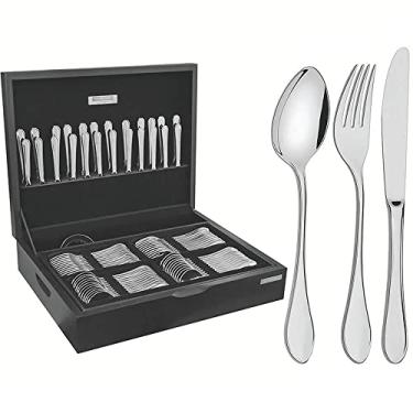 Imagem de Faqueiro Tramontina Italy em Aço Inox com Facas de Mesa Forjadas 6mm Acabamento Alto Brilho e Estojo de Madeira 101 Peças