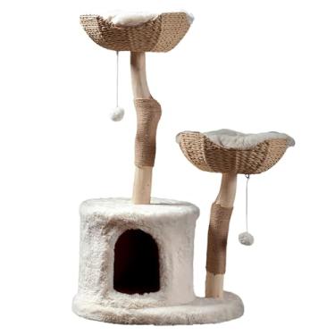 Imagem de Habitat Haven The Bungalow Cat Tree - Condomínio de luxo para gatos, grande torre interna moderna com 2 camas de pele sintética, postes de arranhar, brinquedos e covil para gatos, 60 cm de largura x