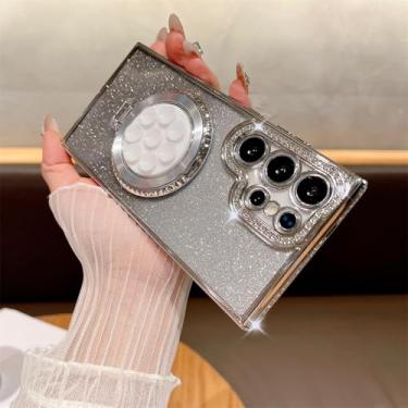 Imagem de MVVKKY para Samsung S24 Plus Luxury Glitter Case Ventosa Fixa Almofada Suporte Capa (para Samsung S24 Plus/SilverSF)