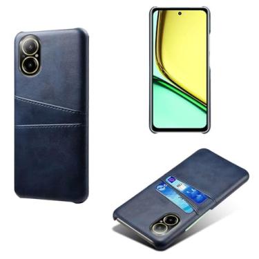 Imagem de Capas Compatível com OPPO Realme C67 4G,tampa protetora de couro falso,design de saco de cartão com 2 fendas de cartão atrás,proteção anti-impressão digital e anti-gota-Blue