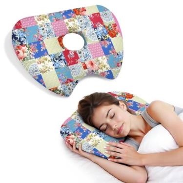 Imagem de BVOKQUC Travesseiro de piercing de orelha para dormir de lado, travesseiros com furos para dor de ouvido, travesseiro de donut para adultos, CNH, alívio de dor de ouvido, almofada de pressão e