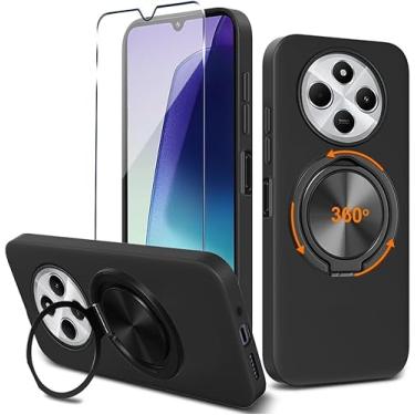 Imagem de Capa para celular Xiaomi Redmi 14C/Redmi 14R/Poco C75 com protetor de tela, suporte de anel giratório de 360° com suporte/suporte de silicone TPU Slim Fit à prova de choque capa protetora para Redmi