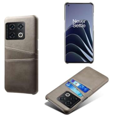 Imagem de Capas Compatível com Oneplus 10 PRO,Caso de couro PU-Tampa de telefone a prova de choque com 2 slots de cartão,Proteção anti-impressão digital e anti-gota-Grey