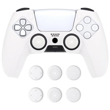 Imagem de playvital Capa De Silicone Antiderrapante Para Controle Ps5, Modelo Encaixável Da Série Pure, Borracha Macia Sem Fio Compatível Com Estação Carregamento, 6 Protetores Polegar - Branco