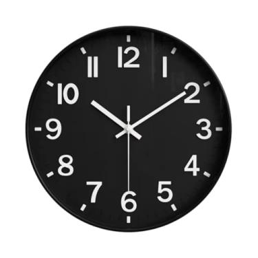 Imagem de Relógio De Parede Quartz 30cm Analogico Silencioso com Números em Relevo para Sala Igreja Escritório Cozinha Academia Rcepção Design Moderno Decoração Elegante (PRETO)