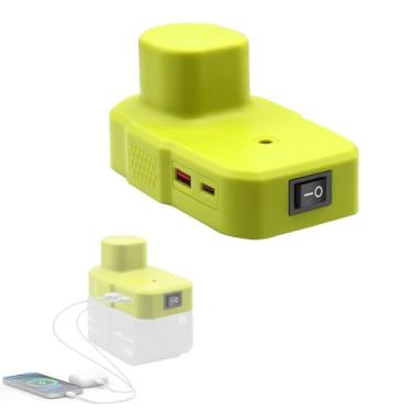 Imagem de Compatível com adaptador de bateria Ryobi Power Inverter 18V com U-S-B e conversor de carregador de fonte de alimentação de porta tipo C para One+ P743 18-Volt P107 P108 PBP005 PBP006 (verde)