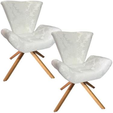 Imagem de Kit Duas Poltronas Elegance Base Giratória Ferro e Madeira Jacquard Br