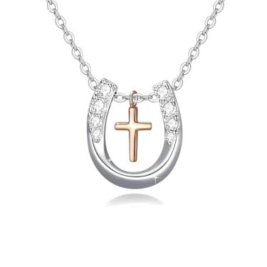 Imagem de Colar de coração country, colar com pingente de coração infinito, sapato de cavalo, com gravação "I Love You Forever", joia feminina country, Adjustable, Aço inoxidável, Sem Pedra Preciosa