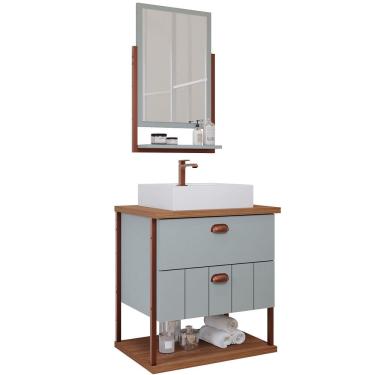 Imagem de Armário Gabinete Banheiro C/ 2 Gavetas Prateleira Espelheira Pistache