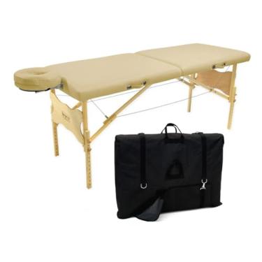 Imagem de Maca Profissional Portátil Antares Legno – Altura Regulável, com Bolsa de Transporte, Preta (Bege)