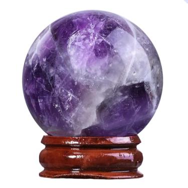 Imagem de Nupuyai Esfera de ametista com suporte, escultura de esfera de cristal polido para adivinhação Feng Shui meditação decoração de escritório em casa, 40-45 mm