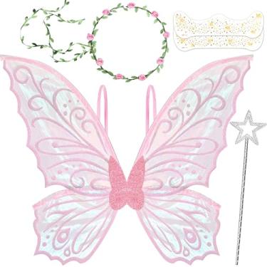 Imagem de Fairy Wings Costume for Women and Girls, Sparkle Butterfly Angel Wings Halloween Costume Dress up Cosplay Party Favor Pink