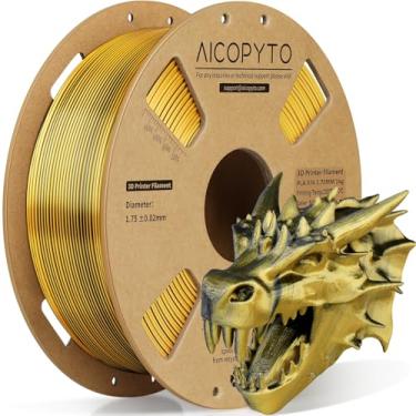 Imagem de AICOPYTO Filamento De Impressora 3D Silk Pla Duas Cores 1,75 Mm, Carretel Duplo 2 Em 1 Dourado E Preto Kg (2,2 Libras), Probabilidade Precisão Dimensional +/- 0,02 Adequado Para A Maioria Das Impres