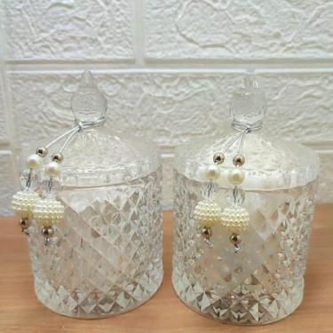 Imagem de Kit Potiche de Vidro Cristal com Tampa e Pingente Decorativo – Ideal para Bomboniere, Açucareiro, Porta Doces ou Decoração Mesa Luiggi Presentes® (Prata)