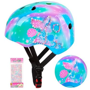 Imagem de Capacete de bicicleta infantil ajustável com adesivos DIY para meninas de 3 a 5 a 8 a 14 anos para bicicleta, scooter, skate, patins