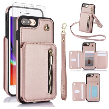 Imagem de Capa de celular para iPhone 7plus 8plus 7/8 Plus RFID carteira com zíper com protetor de tela, alça transversal, compartimento para cartão de crédito, suporte para celular i Phone7s 7s + 7+ 8s 8+
