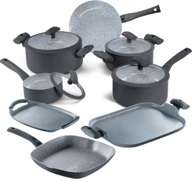 Imagem de Jogo de Panelas Hercules Revestimento Ceramico Indução 8 Peças Antiaderente Cinza