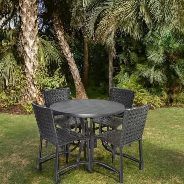 Imagem de Conjunto Mesa e 4 Cadeiras de Alumínio para Jardim Varanda e Piscina Ripada Preto