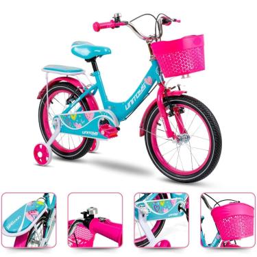 Imagem de Bicicleta de menina infantil aro 16 Rosa Tiffany com cesta e rodinhas laterais
