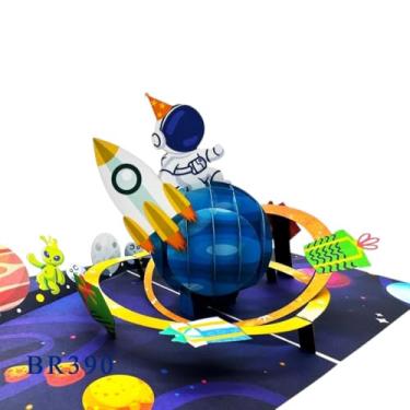 Imagem de Cartão de aniversário espacial, aniversário de astronauta, cartão pop up do espaço sideral, cartão pop up espacial, presente de nave espacial tornado foguete