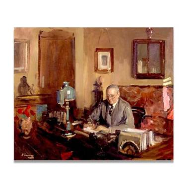 Imagem de In The Office John Lavery Classic Realist Portrait & War Scene Canvas Art – Decoração de parede de arte irlandesa para casa 30 x 36 cm Un Framed