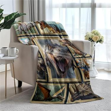 Imagem de Cobertor de lã de dinossauro 3D 152 x 203 cm para sofá cama, cobertor de flanela de microfibra super macio e aconchegante leve para mulheres, homens e crianças