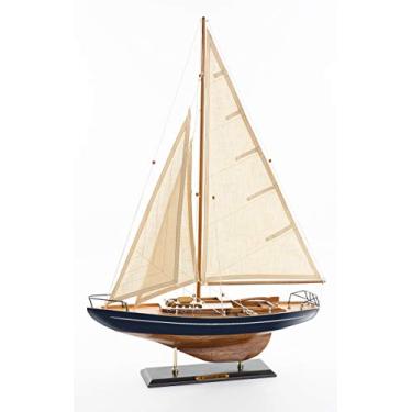 Imagem de SAILINGSTORY Veleiro de madeira para decoração de iate, modelo de navio com acabamento antigo, azul marinho