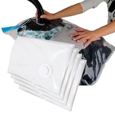 Imagem de Kit com 4 Saco A Vácuo Para Roupas Tamanho 70x100cm Porta Edredom Cobertor Toalhas e Roupas Organizador Mala de Viagem Closet