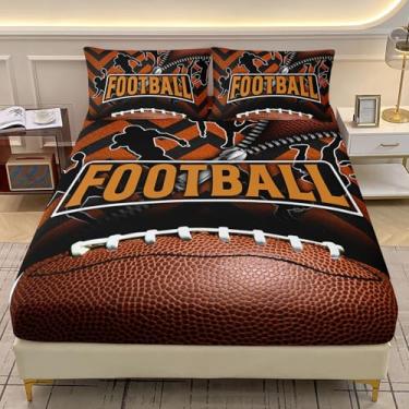Imagem de AILONEN Jogo de lençol solteiro de futebol americano, tamanho GG, com estampa 3D de rúgbi, para meninos e adolescentes, 3 peças, 1 lençol com elástico + 2 fronhas, microfibra macia