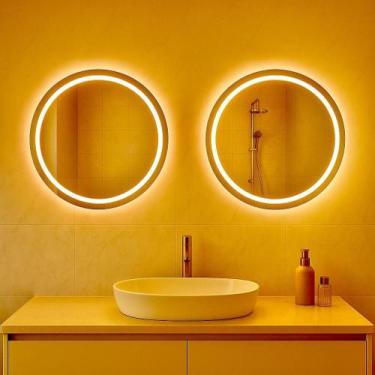 Imagem de Kit 2 Espelhos Grandes Redondos Led Jateado 100x100 Cm Fonte - Espelho